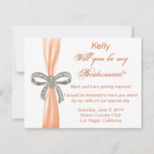 Orange Diamond Bow Wedding Bridesmaid Card 招待状 (正面)