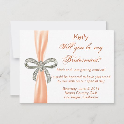 Orange Diamond Bow Wedding Bridesmaid Card 招待状 (正面)