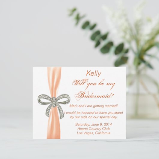 Orange Diamond Bow Wedding Bridesmaid Card 招待状 (スタンド正面)