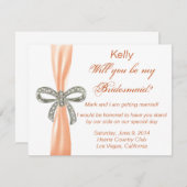 Orange Diamond Bow Wedding Bridesmaid Card 招待状 (正面/裏面)