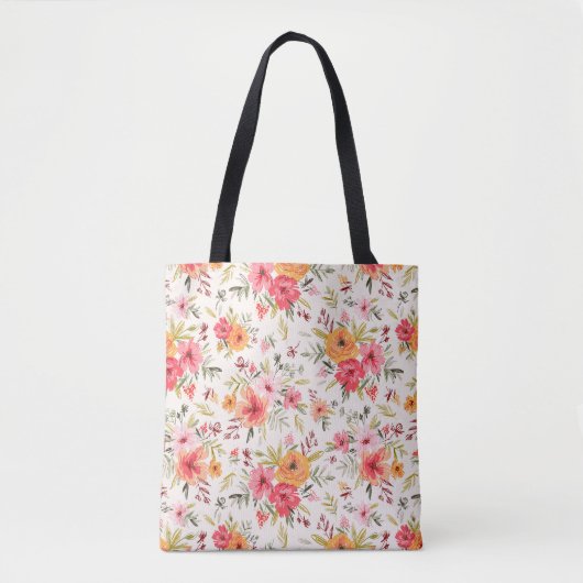 Orange Doodle Garden Flower Pattern トートバッグ (正面)