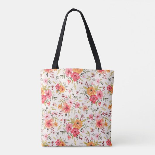 Orange Doodle Garden Flower Pattern トートバッグ (裏面)
