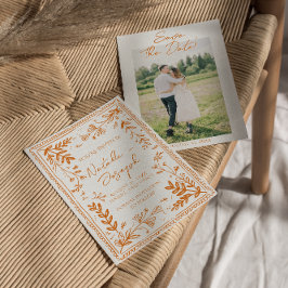 Orange Drawn Floral Garden Photo Save The Date セーブザデート