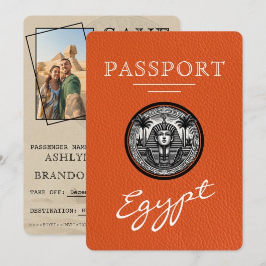 Orange Egypt Passport Wedding Save the Date セーブザデート (正面/裏面)