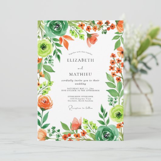 Orange Emerald Green Sparkling Spring Wedding 招待状 (スタンド正面)