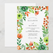 Orange Emerald Green Sparkling Spring Wedding 招待状 (正面/裏面)