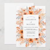 Orange Exquisite Watercolor Wedding 招待状 (正面/裏面)