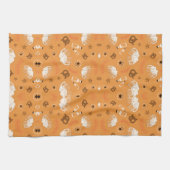 Orange fabric pattern with white sheep キッチンタオル (横)