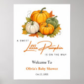 Orange Fall A Little Pumpkin Baby Shower Welcome  ポスター (正面)