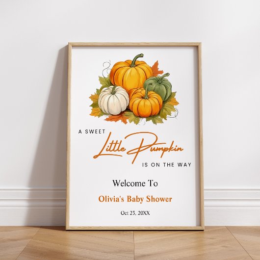Orange Fall A Little Pumpkin Baby Shower Welcome  ポスター