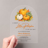 Orange Fall Autumn A Little Pumpkin Baby Shower  アクリル招待状 (インサイチュ (ポータブル))