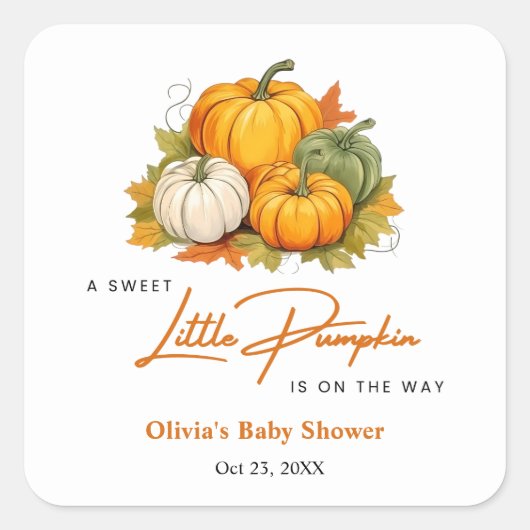 Orange Fall Autumn A Little Pumpkin Baby Shower  スクエアシール (正面)