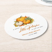 Orange Fall Autumn A Little Pumpkin Baby Shower  ラウンドペーパーコースター (アングル)