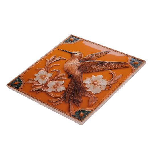 Orange faux relief Art Nouveau Hummingbird L タイル (側面)