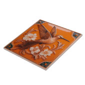 Orange faux relief Art Nouveau Hummingbird R タイル (側面)