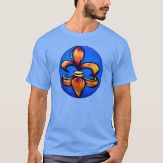 Orange Fleur d Lis against blue background Tシャツ