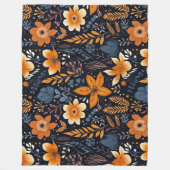 Orange Floral Boho Autumn Fall Black フリースブランケット (正面)