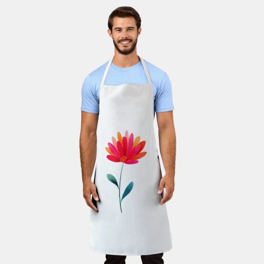 Orange Floral Botanical Apron Minimal Flower エプロン (着用した状態)