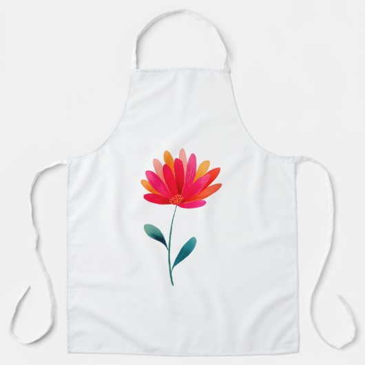 Orange Floral Botanical Apron Minimal Flower エプロン (正面)