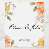 ORANGE FLORAL BOTANICAL BRIDAL SHOWER WEDDING ワインラベル (シングルラベル)
