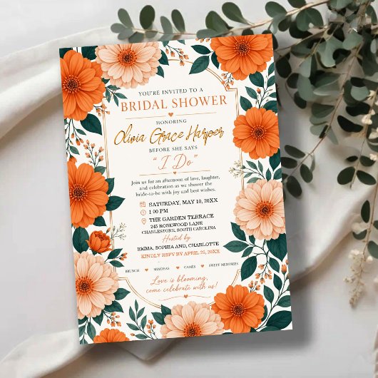 Orange Floral Bride To Be Party Invite 招待状