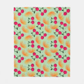 Orange Floral Cherry Pattern | Cute Girly Fruit   フリースブランケット (正面)