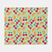 Orange Floral Cherry Pattern | Cute Girly Fruit   フリースブランケット (正面(横))