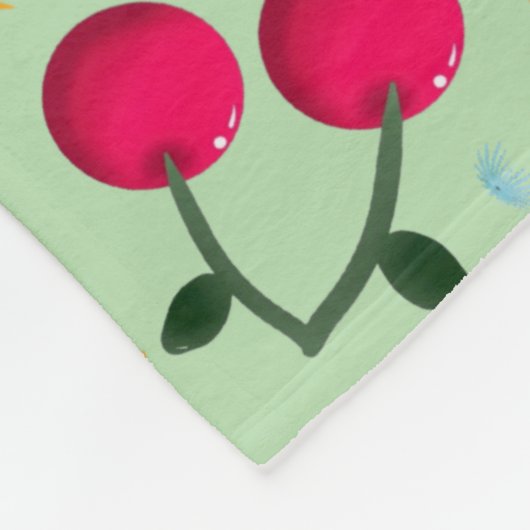 Orange Floral Cherry Pattern | Cute Girly Fruit   フリースブランケット (角)