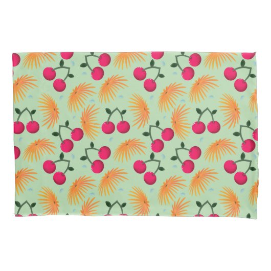 Orange Floral Cherry Pattern | Cute Girly Fruit   枕カバー (正面)