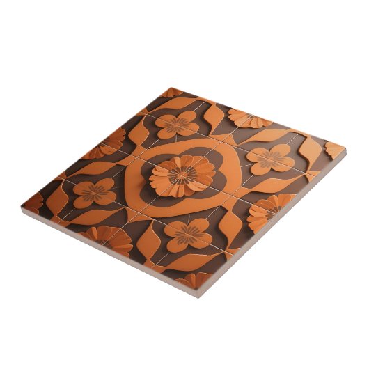 Orange Floral Medallion Geometric Tile Pattern タイル (側面)