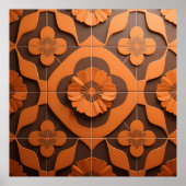 Orange Floral Medallion Geometric Tile Pattern ポスター (正面)