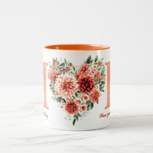 Orange Floral Mum ツートーンマグカップ (中央)