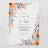 Orange Floral Painterly Wedding 招待状 (正面)