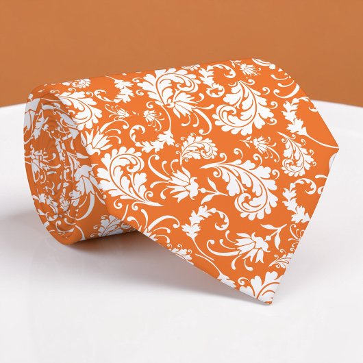 Orange Floral Pattern Custom Necktie ネクタイ