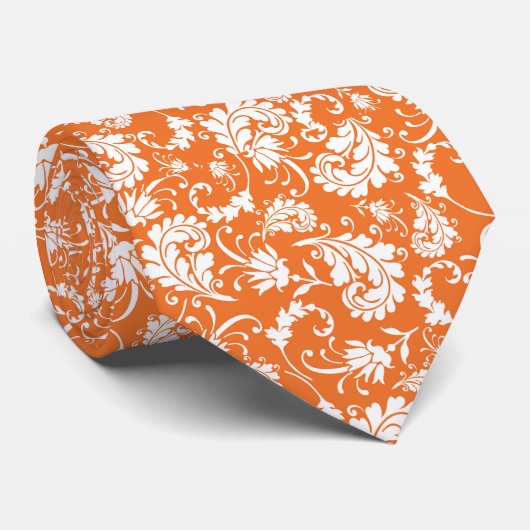 Orange Floral Pattern Custom Necktie ネクタイ (ロール)