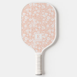 Orange Floral Pickleball Paddle Monogram ピックルボールラケット