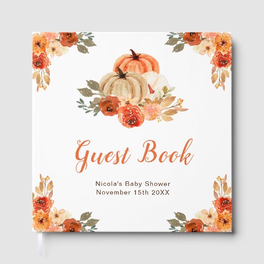 Orange Floral Pumpkin Baby Shower Guest Book ゲストブック (正面)