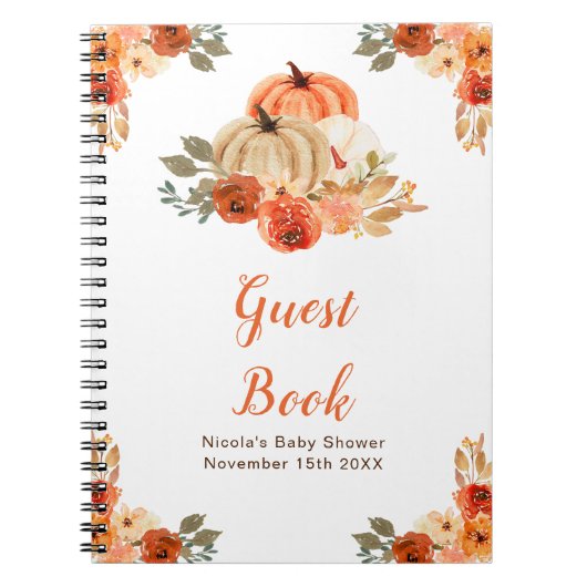 Orange Floral Pumpkin Baby Shower Guest Book ノートブック (正面)