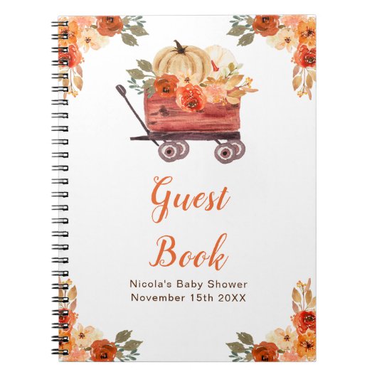 Orange Floral Pumpkin Truck Baby Shower Guest Book ノートブック (正面)