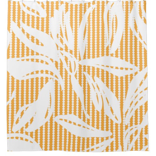 Orange Floral seamless pattern with striped backgr シャワーカーテン (正面)