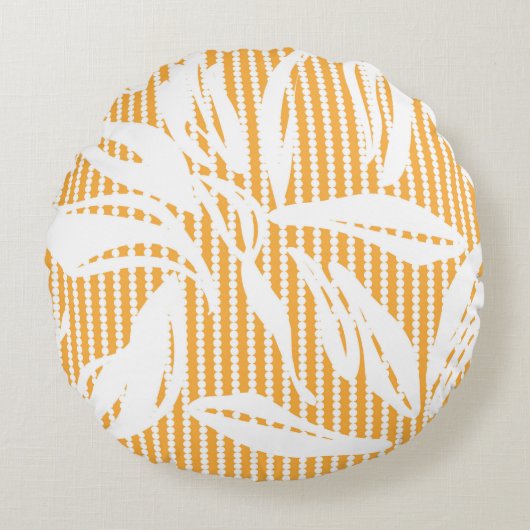 Orange Floral seamless pattern with striped backgr ラウンドクッション (正面)
