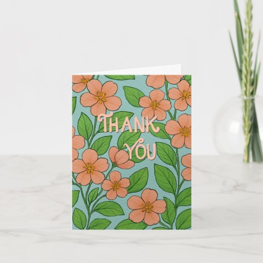 Orange Floral Thank You Card with Hand Lettering | サンキューカード (正面)
