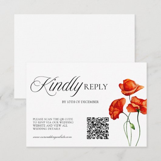 Orange Floral Watercolor Poppies  出欠カード (正面/裏面)