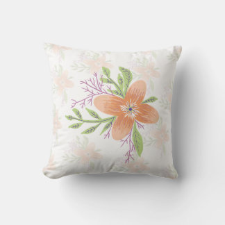 Orange Floral Watercolor Throw Pillow – Elegant Bo クッション