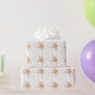 Orange Floral Watercolor Wrapping Paper – Elegant  ラッピングペーパー