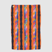 Orange Floral Wavy Stripe Pattern ゴルフタオル (正面)