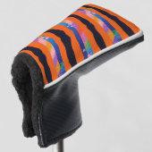 Orange Floral Wavy Stripe Pattern ゴルフヘッドカバー (3/4 正面)