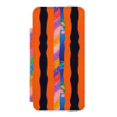 Orange Floral Wavy Stripe Pattern Incipio iPhoneウォレットケース (フォリオ 正面)