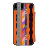 Orange Floral Wavy Stripe Pattern Incipio iPhoneウォレットケース (フォリオ裏面)