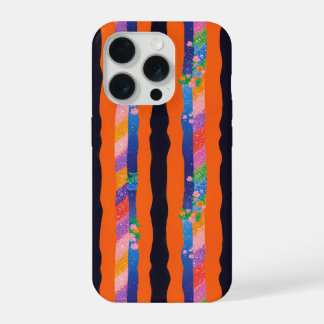 Orange Floral Wavy Stripe Pattern iPhone 15 Proケース